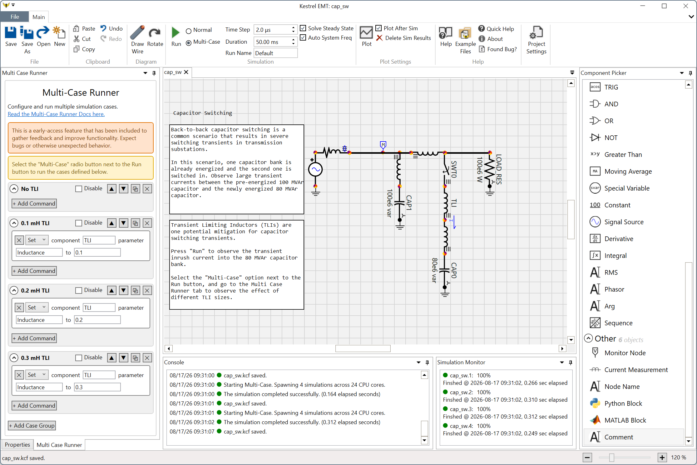 The cap_sw.kcf case and Multi-Case runner.